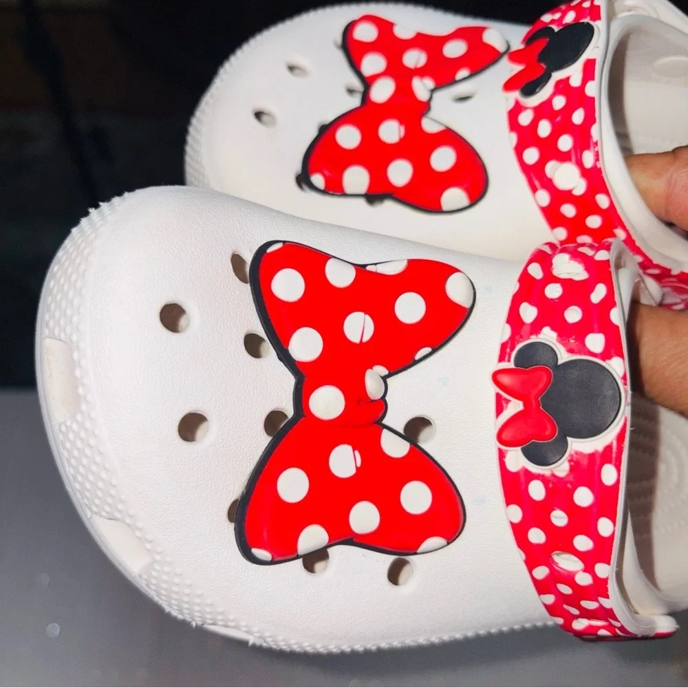 CROCS Red and White Polka Dot Bow Clogs